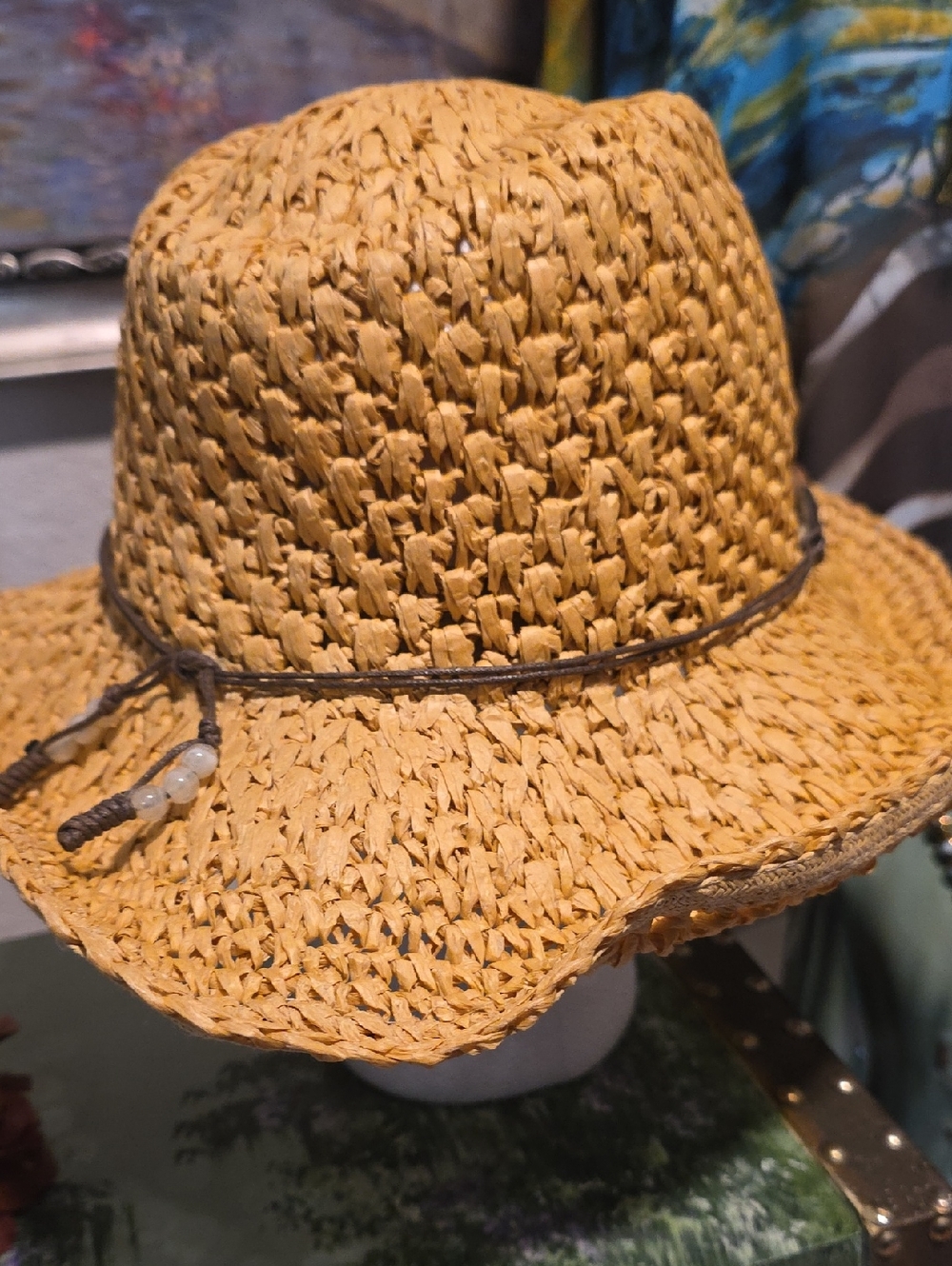 Woven Straw Sun Hat with Floral Accent - Natural - Picture 5 of 6